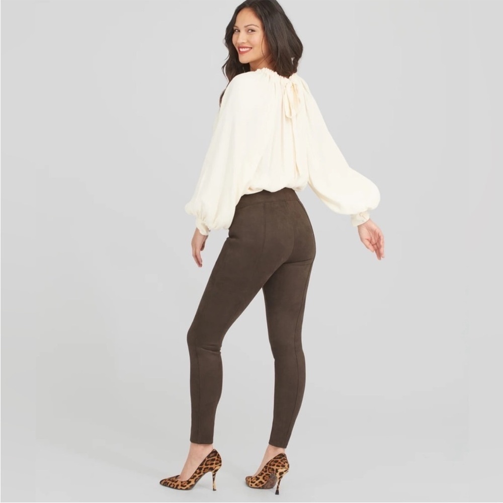 Spanx Chocolate Brown Faux Suede Leggings Size Small - Picture 3 of 13